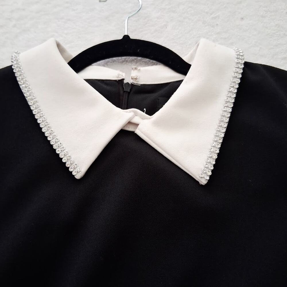 Shelby Nites Dress Size 14 Black White Collar Cuffs Wednesday Addams Modest Shea - Picture 4 of 10